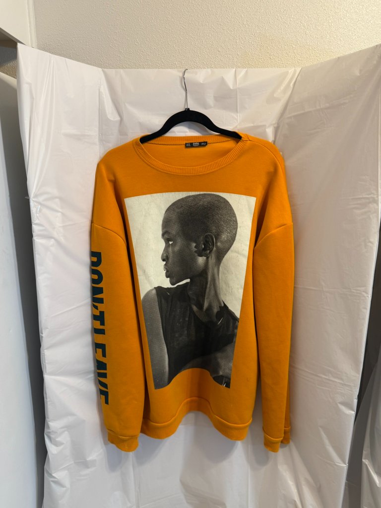 Zara Portrait Graphic Oversized Sweatshirt - Orange/Mustard - Size Medium
